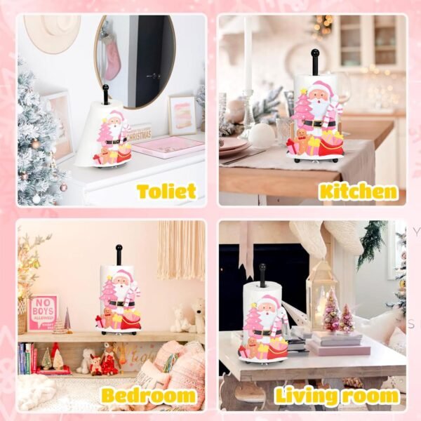 Qmetalart Pink Santa Claus Paper Towel Holder – Festive Christmas Paper Towel Stand, Holiday Tabletop Décor, Large Paper Towel Stand for Pink Christmas Kitchen & Bathroom Décor - Image 5