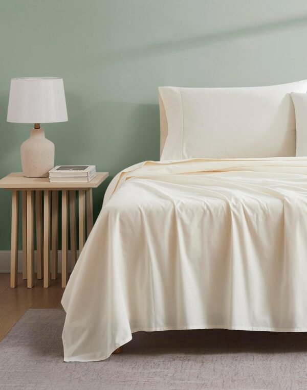 Linen Closet Luxury Cotton 300 Thread Count Organic Cotton 4-Piece Sheet Set, King, Fresh Ivory - Image 6