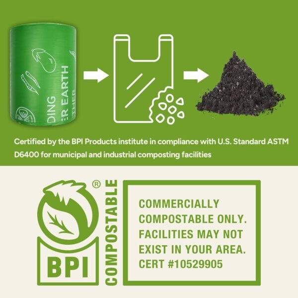 Compost Bags, Handle Tie Food Scrap Bags 3 Gallon,100 Count,Certified by BPI and ASTM D6400, Kitchen Compost Bin Compatible - Image 6