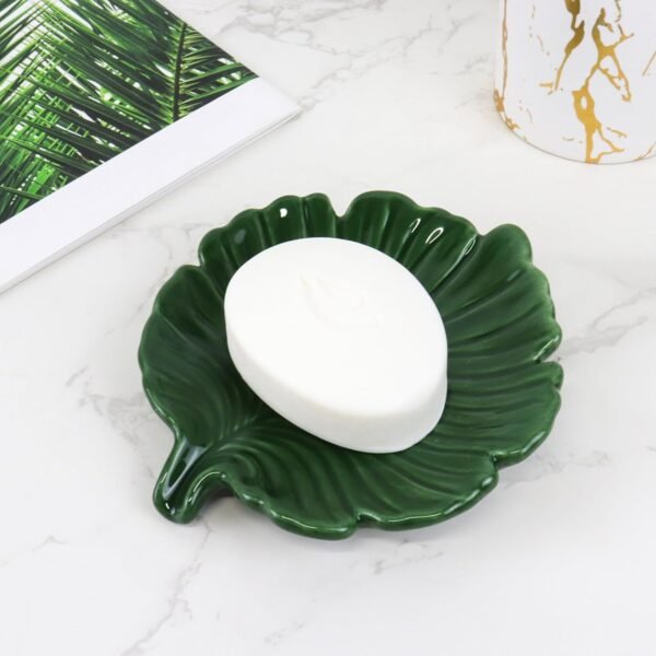 Elegant Bathroom Soap Dish, Ceramic Soap Dish Holder in Palm Leaf Style, Self-Draining Design and Used to Hold Various Small Bathroom and Kitchen Accessories - Image 5