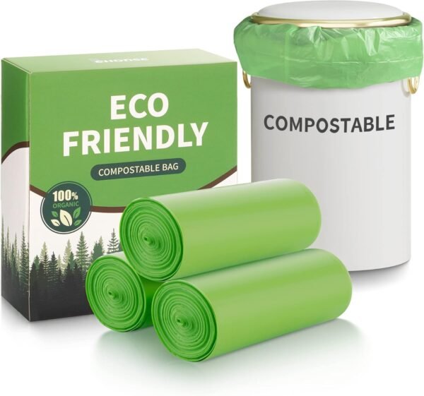 5 Gallon Trash Bags Compostable 100% Compost Small Garbage Bag Extra Thick 0.78 Mil for Kitchen Bathroom BPI Certified 45 Counts, Green