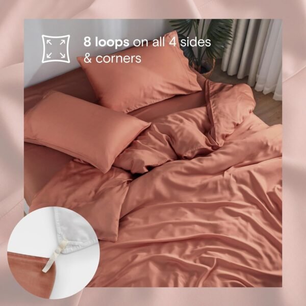 DOZ Duvet Cover Set, 100% Viscose derived from Bamboo, Organically Grown, Buttery Soft, Cooling Duvet Covers, High GSM, 1 Duvet Cover and 2 Pillowcases, 90"x90" (Clay, Full/Queen) - Image 4