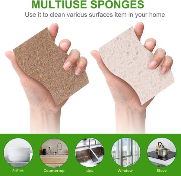 Natural Kitchen Sponge Dish Sponge for Kitchen Coconut Fiber and Wood Cellulose Scrubbing Sponges for Heavy Duty Kitchen Grime S Shape Kitchens Sponges 10 PCs - Image 2