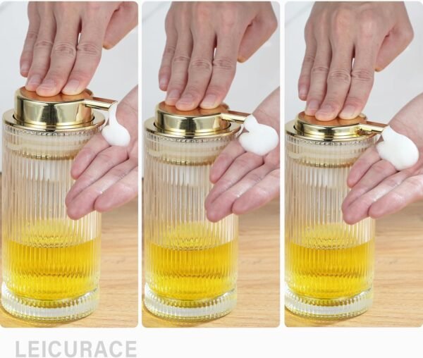 Glass Foam Soap Dispenser, Refillable Foaming Dispenser with Gold Pump, Foam Hand Soap Dispenser for Bathroom Kitchen, Modern Home Bathroom Kitchen Decor （Foam Type/Clear） - Image 5