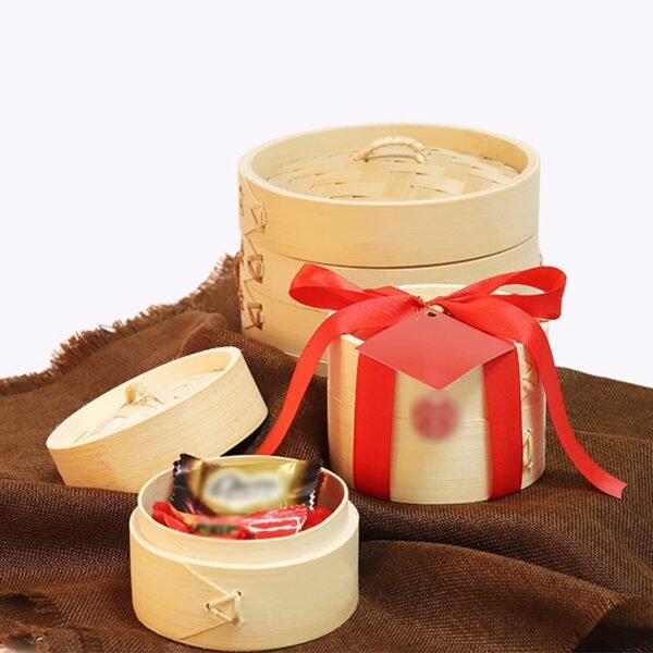 PRTECY 2 Set Natural Bamboo Steamer Bar Holder Bamboo Shampoo Bar Holder with Lid Handmade Eco-Friendly Soap Candy Case Box for Bathroom Shower Kitchen - Image 2