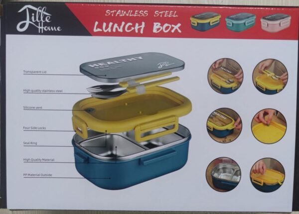 Lille Home 28oz Stainless Steel Leakproof 2-Compartment Bento Lunch Box/Portion Control Food Container with Lunch Bag and Cutlery Set, BPA Free (Blue) - Image 12