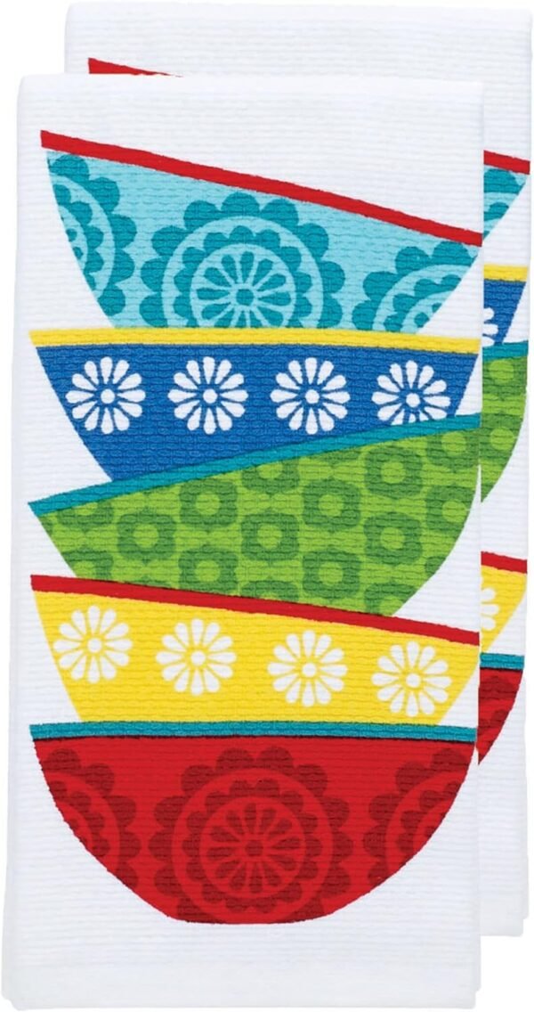 T-fal Textiles Double Sided Print Woven Cotton Kitchen Dish Towel Set, 2-pack, 16" x 26", Dish Stack Print - Image 2