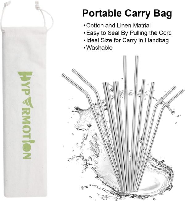Hypermotion Stainless Steel Straw, Food Grade Reusable Metal Drinking Straw Set with 2 Cleaning Brushes and Carry Pouch for Smoothie, Milkshake, Cocktail and Hot Drinks - Image 7