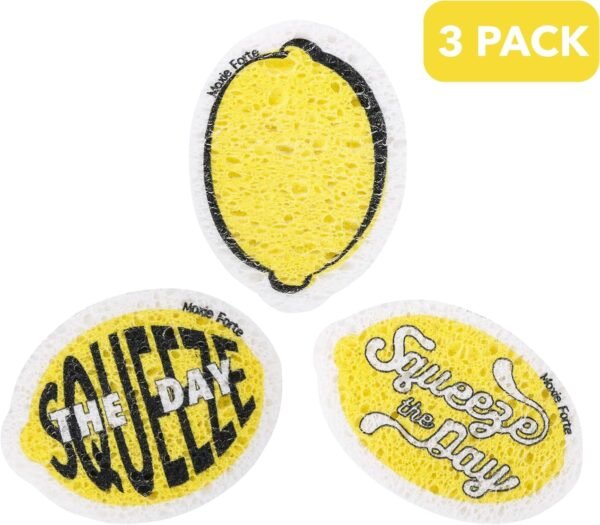 3Pack Lemon Dish Sponges | Squeeze The Day Fun Fruit Design | Cute Cellulose Compressed Kitchen Sponges |Natural & Biodegradable | Odor Resistant & None Scratch - Image 6