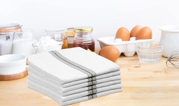 Cotton Craft - Scandia Stripe 12 Pack - Pure Cotton - Professional Commercial Restaurant Grade Kitchen Dish Tea Towel Cloth Napkins - Low Lint Sturdy Weave - Reusable - 16x28-30 Ounces - Charcoal - Image 7