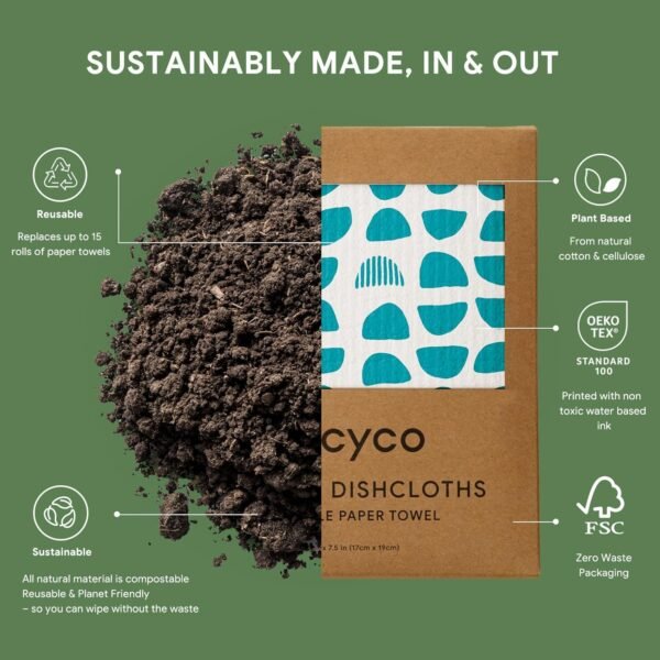 RECYCO Swedish Dishcloths for Kitchen | 6 Pack Modern Geo Washable Dish Rags | Cellulose Reusable Cleaning Paper Towels | Absorbent Counter Dish Cloth Sponge Kitchen Wipes, 8" L x 7" W - Image 3