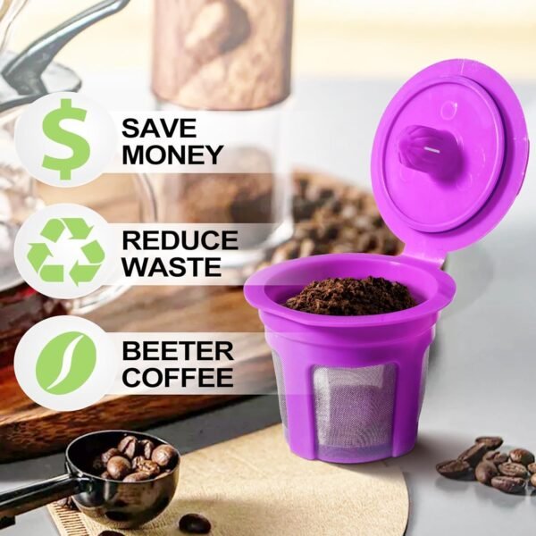 Reusable K Cup Pod Coffee Filters - Refillable Coffee Pod Capsules with Built-In, Integrated Mesh Strainer for use with Select Single Coffee Makers, 4 Pack - Image 2