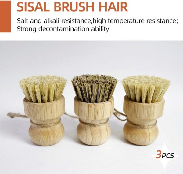 3PCS Bamboo Scrub Dish Brushes for Kitchen-Delicate Natural Washing Brush, can be Used to Clean Iron pots, Plates and Some Vegetables and Fruits Surface, is a Good Choice for Home Kitchen Clean. - Image 2
