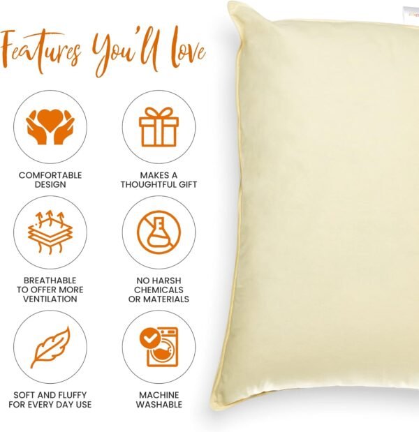 Cheer Collection Set of 2 Organic Kapok Bed Pillows, Natural Kapok Fiber Filled Sleeping Pillows with Breathable Cotton Shell, Standard Size, 20 x 28 inches - Image 7