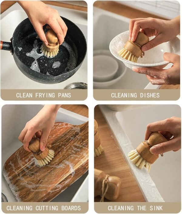 Bamboo Dish Scrub Brushes, ZP Natural 3Pack Kitchen Wooden Cleaning Scrubbers Set for Cleaning Pots, Pans and Vegetables - Image 6