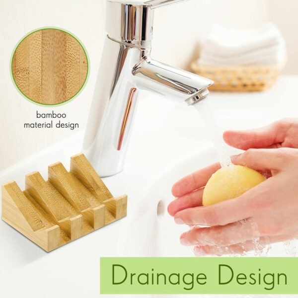 2 Packs Bamboo Soap Dish Bamboo Soap Holder with Self Draining Wooden Soap Tray Soap Dishes Soap Bar Holder for Bathroom, Kitchen, Shower, Sinks, Countertop, Travel - Image 4