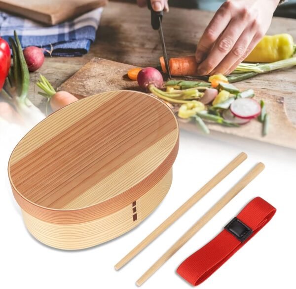Bento Box Adult for Food Container, 1layer Bento Lunch Box Wood Wooden Sushi Tableware Women Men Lunch Container with Chopstick Kitchen Utensils Set for Home Office Picnic Outdoor - Image 4
