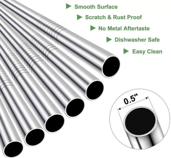 Vinaco Stainless Steel Smoothie Straws, 0.5'' Extra Wide Reusable Metal Drinking Straws for Milkshakes, Bubble Tea, Smoothie, Set of 6 Jumbo Drinks with 1 Cleaning Brush - Image 3