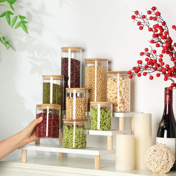 24 Pcs Glass Storage Jars Square Round Food Storage Containers with Airtight Bamboo Lids Glass Canisters Pantry Jars Seasoning Organizer Jars for Kitchen Spice Flour Cookie Coffee Beans Pasta - Image 6