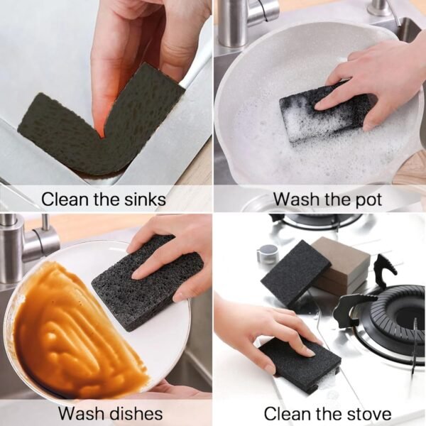 VANANA Biodegradable Kitchen Sponges Washing Up, Natural Compostable Cellulose Cleaning Sponges Colourful Sponge for Home Car Daily Use (12, Black) - Image 6