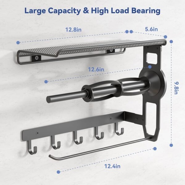 Paper Towel Holder - 4 in 1 Wall Mount Kitchen Paper Rack with Shelf, Towel Holder & Hooks, Easy Tear Paper Roll Holder with Two Fixing Tubes Suitable for Kitchen, Bathroom, Garage & Tool Room - Image 8