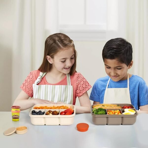 Bento Lunch Box for Kids, Wheat Straw 5.5 Cups Leakproof Adult Bento Box with 2 Sauce Jars, 4 Compartments Lunchable Snack containers, Utensils, Microwave & Dishwasher Safe (Wheat Straw Beige) - Image 8