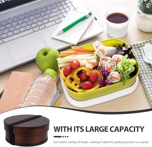 VOSAREA Japanese Bento Lunch Box Wooden Lunch Boxes Japanese Traditional Natural Round Wooden Lunch Containers Jubako Osechi Decorative Lunch Containers Picnic Sushi Bento Holder Case - Image 8