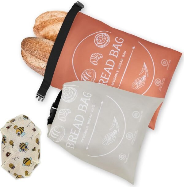 2 Pack Reusable Bread Bags for Homemade Bread with Beeswax Wraps for Food, Sourdough Bread Baking Supplies, Sourdough Bread Bags & Beeswax Wrap for Bread Storage
