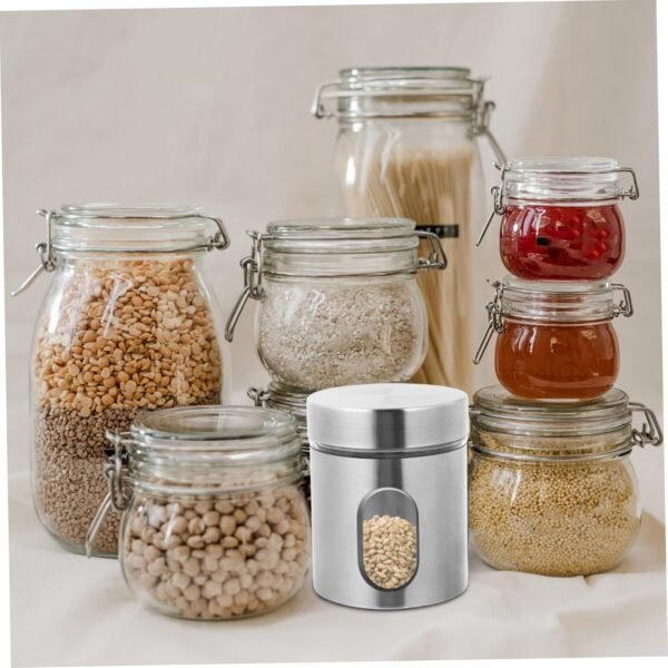 MAGICLULU 1pc Stainless Steel Storage Tank Coffee Container Window Spice Jar Kitchen Storage Jar Bulk Flour To Go Food Containers with Lids Dry Nuts Bottle Tea Tin Tea Canister Silver Glass - Image 3