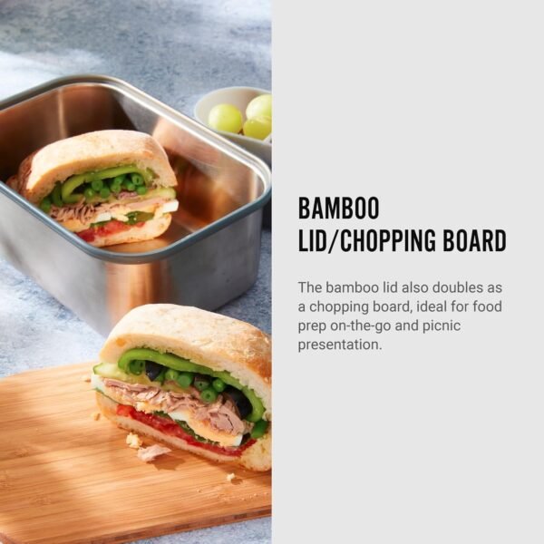 Black+Blum Stainless-Steel Sandwich Box Large | Plastic Free Meal Prep Lunch Box Food Container with Bamboo Lid, Olive, Large, 1.25L/ 42 fl oz - Image 4