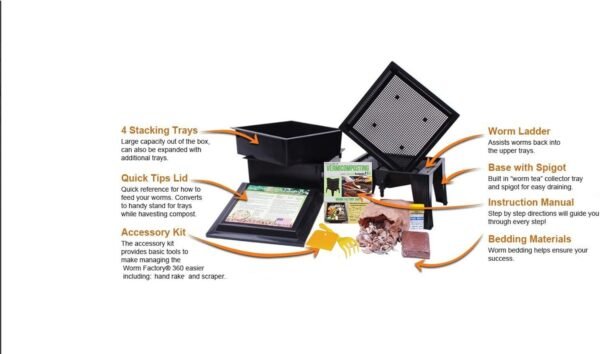 Worm Factory® 360 Black US Made Composting System for Recycling Food Waste at Home – 4 Trays for Efficient Vermicomposting – Durable, Space-Efficient Design, Easy to Assemble, No Odor - Image 2