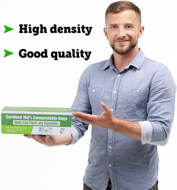 Compost Bags, Compostable Trash Bags 2.6 Gallon Compostable Bags 100 Count Small Compost Bags for Countertop bin Extra Thick 0.71 Mil. ASTM D6400 Certified By BPI and TÜV AUSTRIA - Image 4