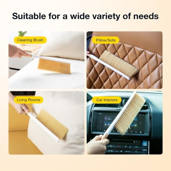 Hand Broom Cleaning Brush, Soft Bristle Dust Brushes with Wood Handle, Household Cleaning Brushues for Car, Carpet, Garden, Clothes, Various Furniture Such As Beds, Sofas (Natural) - Image 2