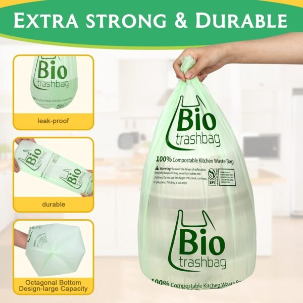 13 Gallon Compostable Trash Bags Biodegradable, Tall Kitchen Large Garbage Bags, 100 Count, Heavy Duty 49.2 Liter, Compost Food Waste Bags, US BPI and Europe OK Compost Home Certifi - Image 4