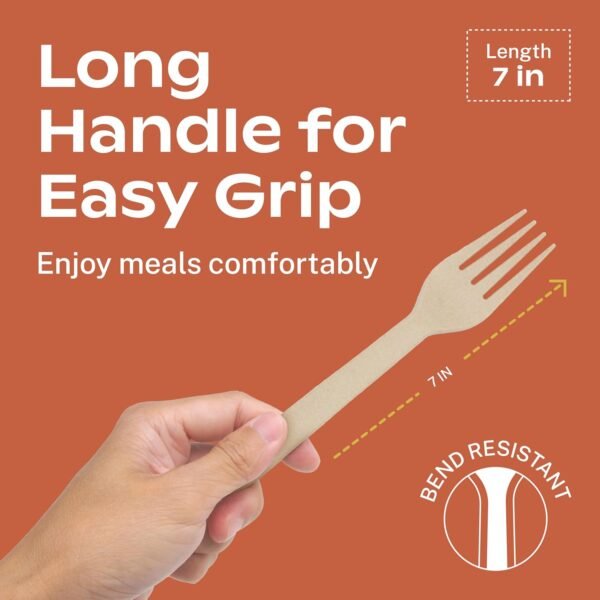 CORAL 100% Compostable Cutlery Set 340 Pieces - Heavy Duty 160 Forks, 120 Spoons, 60 Knives - Break-Resistant with Smooth Edges, Ocean Friendly Alternative to Plastic Utensils - Disposable Silverware - Image 3
