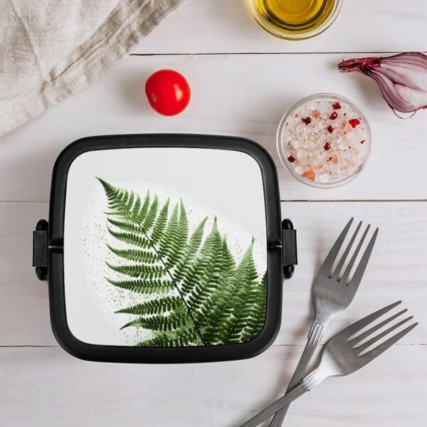 Natural Plant Silhouette Fern Leaf Bento Box Double Layer Lunch Box for Adults with Spoon And Handle Bento Boxes Leakproof One-piece Stackable Lunchbox for Work Picnics And Travel - Image 8