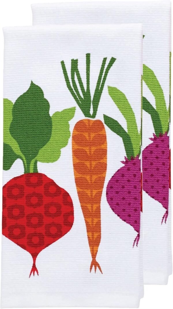 T-fal Textiles Double Sided Print Woven Cotton Kitchen Dish Towel Set, 2-pack, 16" x 26", Veggie Print - Image 2