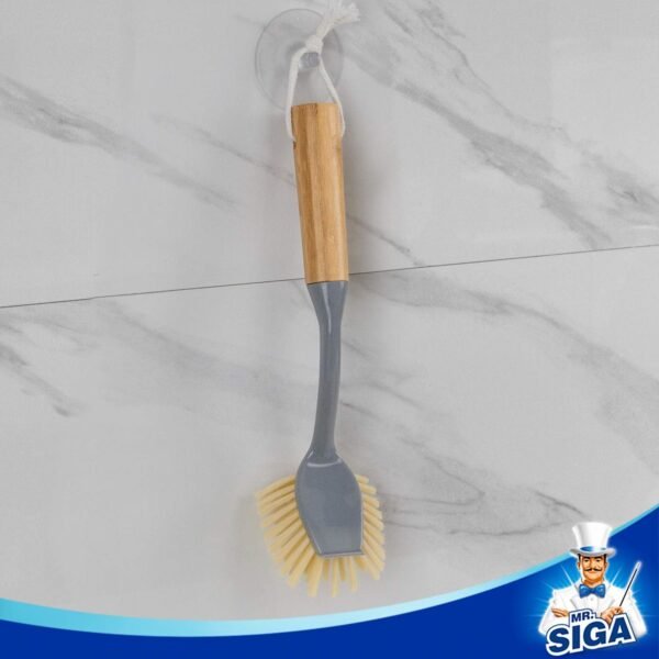 MR.SIGA Dish Brush with Long Bamboo Handle Built-in Scraper, Scrub Brush for Pans, Pots, Kitchen Sink Cleaning, Pack of 2 - Image 6