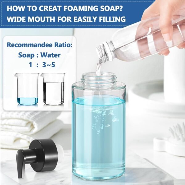Foaming Soap Dispenser, 12 Oz Foaming Hand Soap Dispenser, 2 Pack Glass Foaming Soap Dispenser for Bathroom & Kitchen, Clear Refillable Foam Soap Dispenser Pump Bottle with Waterproof Labels - Image 5