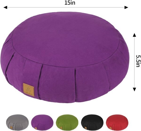 Round Zafu Meditation Cushion, D=15" H=5.5" Zabuton Meditation Pillow, Yoga Bolster/Pillow, Floor seat, Zippered Organic Cotton Cover, Natural Buckwheat, Kneeling Pillow - Grey - Image 8