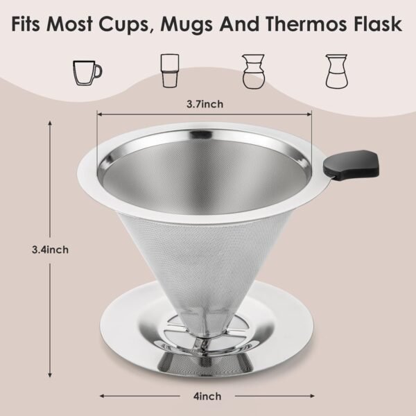 Pour over Coffee Filter, Drip Coffee Pour over, Reusable Coffee Filters, Pour over Coffee Maker, Slow Drip Pouring Coffee Maker for 1-2 Cups - Image 2