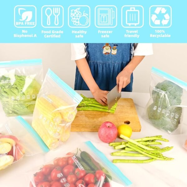 Reusable Freezer Bags Dishwasher Microwave Safe, Stand Up Silicone and BPA Free Reusable Sandwich Bags, Leakproof Reusable Food Storage Bags for Meal Prep - 12 Gallon (12) (12packs) - Image 6