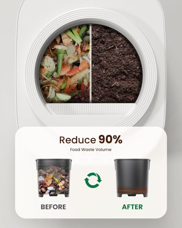Electric Composter for Kitchen, 4L Smart Countertop Compost Bin, Odorless | Low Noise | Auto-Cleaning | Turn Food Waste into Fertilizer Within 3 Hrs, Indoor Food Recycler Compost Machine, White - Image 5