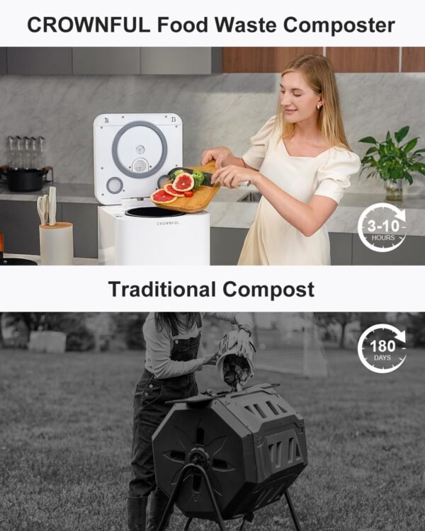 CROWNFUL Electric Compost Bin Kitchen, Smart Kitchen Waste Composter, Food Composter Indoor/Outdoor, Food Cycler with 3.3L Capacity, Compost Machine for Apartment Countertop - Image 6