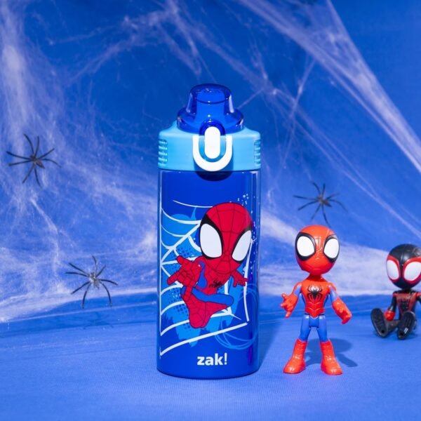 Zak Designs Marvel Spider-Man Sage Kids Water Bottle For School or Travel, 14oz Stainless Steel Water Bottle With Straw, Handle, and Leak-Proof, Pop-Up Spout Cover (Spidey and His Amazing Friends) - Image 3