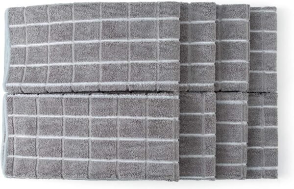 Microfiber Dish Towels - Soft, Super Absorbent and Lint Free Kitchen Towels - 8 Pack (Lattice Designed Gray Colors) - 26 x 18 Inch - Image 2