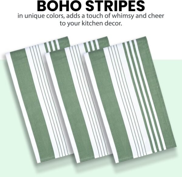 Stripe Kitchen Towels Decor Mordern Design Centreband Tea Dish Towels Boho Stripe Absorbent Festive Gift Set of 6 Pantry Reusable Kitchen Dish Towel|Easter Spring Decor 18x28 in Green - Image 6
