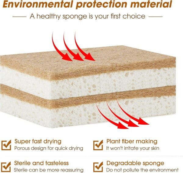 10 Pack Nature Dish Sponge - Natural Kitchen Sponge - Coconut Fiber and Wood Cellulose Scrubber Sponge - Image 4