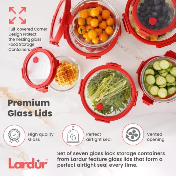 Premium Glass Food Storage Containers with Vented Lids Set of 7 - Various Sizes Round Borosilicate Glass Meal Prep Containers in Gift Packaging - Microwave Oven, Dishwasher & Freezer Safe, BPA Free - Image 5