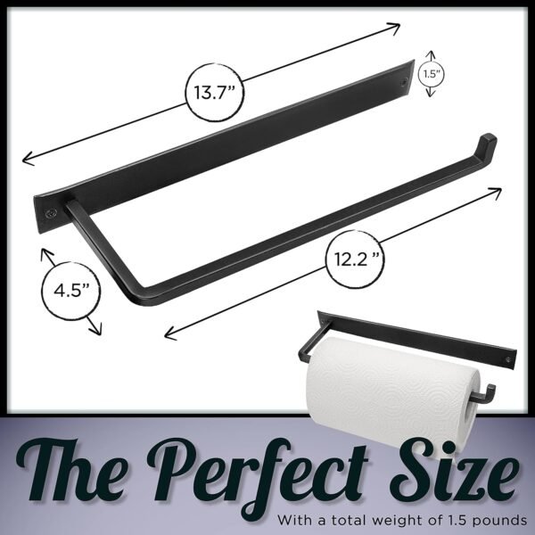 Wrought Iron Paper Towel Holder - Wall Mount Paper Towel Holder for Kitchen, Rustic Paper Towel Holder Wall Mount Decor for Farmhouse Style & Vintage Houses - Black, 13.7 x 4.5 x 1.5 Inches - Image 4